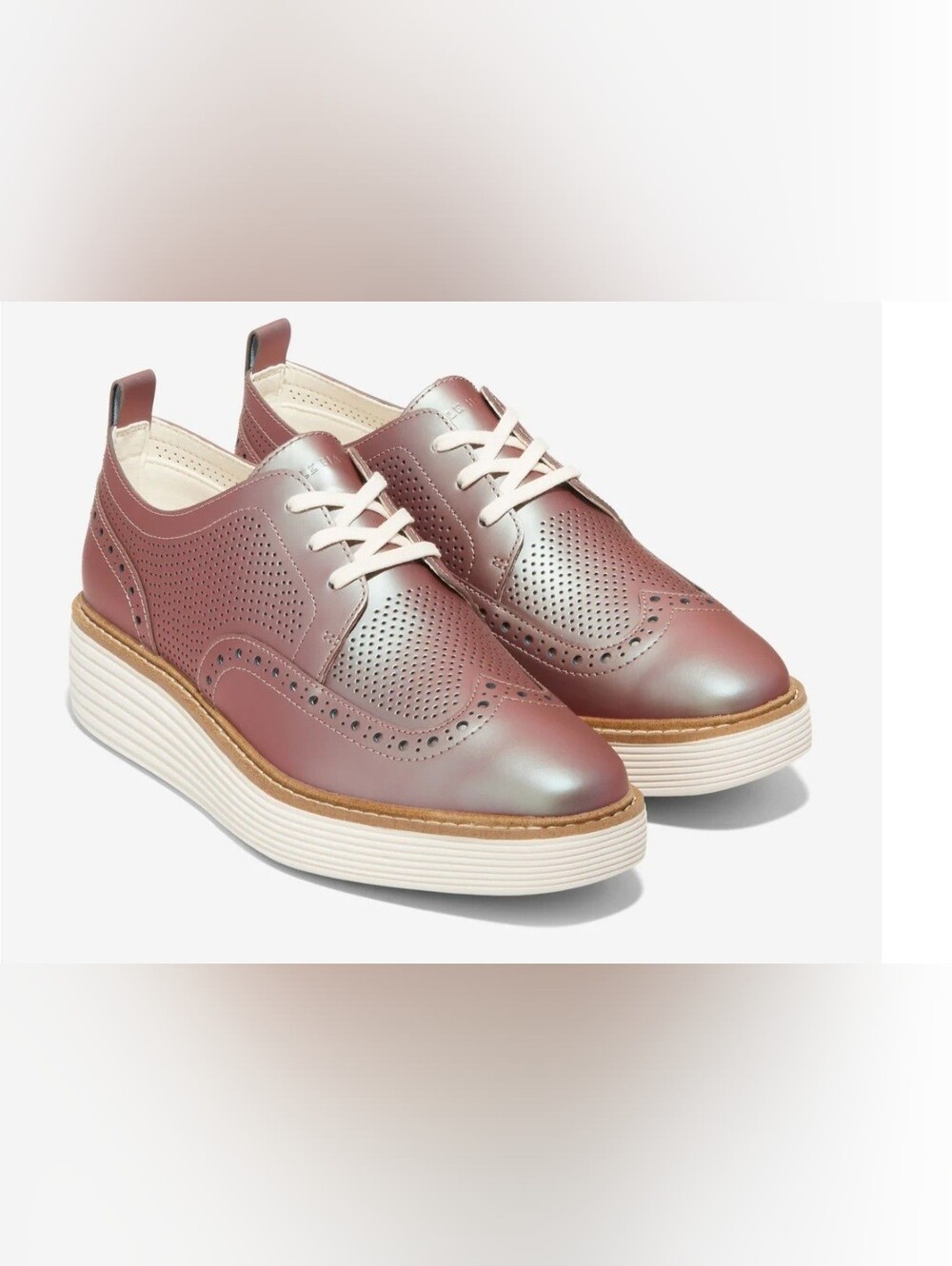 Cole Haan OriginalGrand Platform Wingtip Oxfords, Iridescent Ivory, Women's 6.5